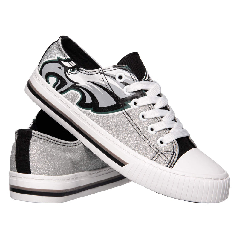 FOCO Womens NFL Team Logo Ladies Fashion Glitter Low Top Canvas Sneakers Shoes Philadelphia Eagles 8 Glitter