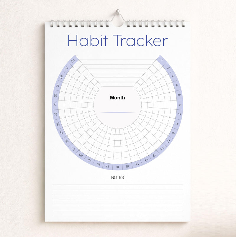 Habit Tracker Calendar (Undated 12 Month) with Silver Spiral Bound and Hanger, 7"x10" Habit Planner, Daily Weekly and Monthly Habit Tracker