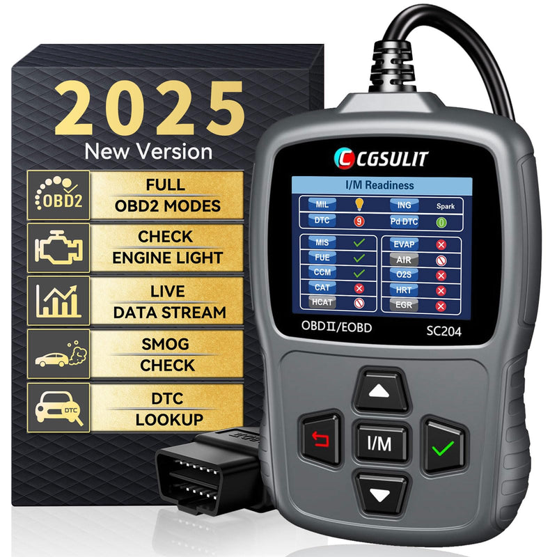 CGSULIT Scan Tool SC204 OBD2 Scanner, Check Engine Light Code Reader with Reset, One-Click I/M, Clear Error Code, DTC Lookup & More, Car