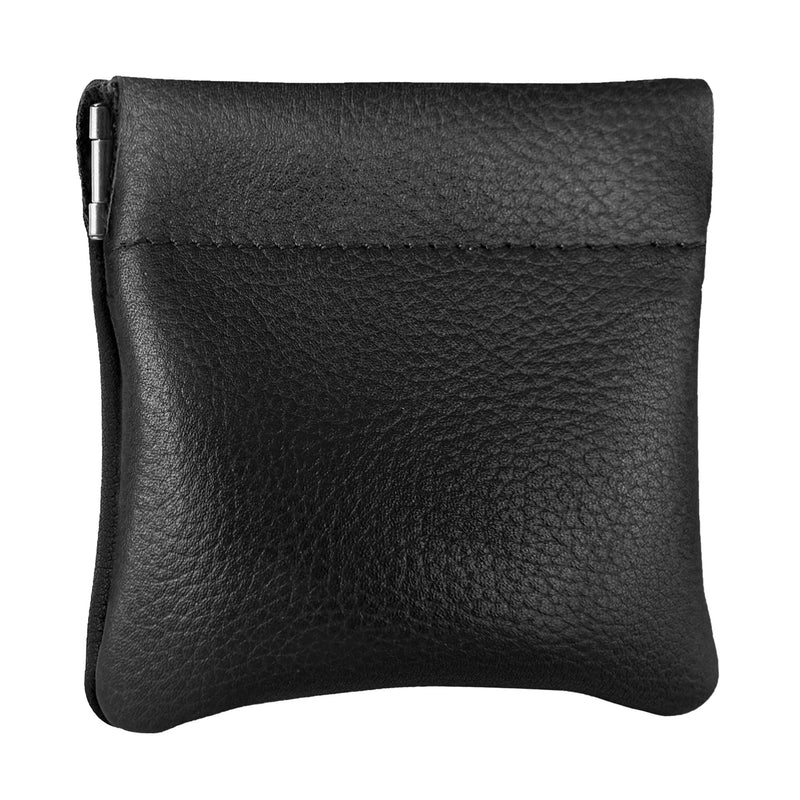 Nabob Leather Genuine Leather Squeeze Coin Purse, Coin Pouch Made IN U.S.A. Change Holder For Men/Woman Size 3.5 X 3.5 Black