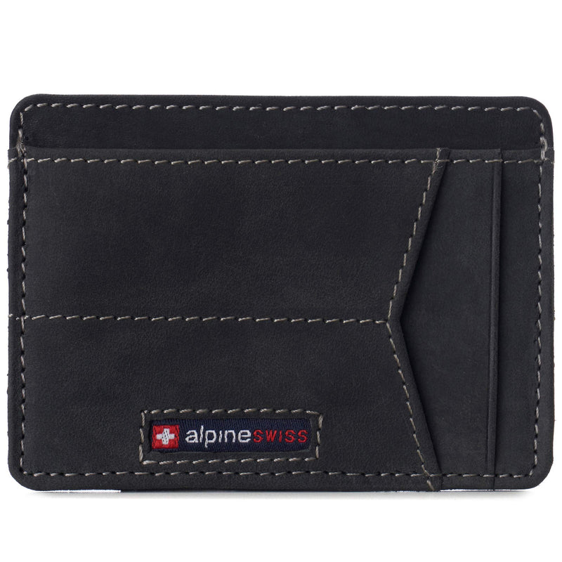 Alpine Swiss RFID Minimalist Oliver Front Pocket Wallet For Men Leather Hampton Collection Nubuck Black One Size Nubuck Black