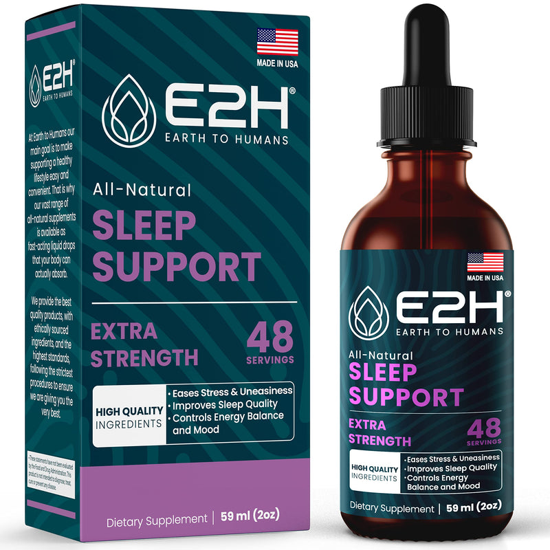 E2H Natural Sleep Support - Liquid Melatonin with Chamomile, Theanine - Sleep Better, Deeper, Longer - Vegan, GMO-Free - Provides Stress Relief -