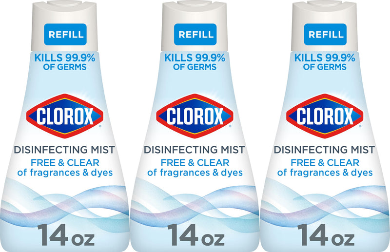 Clorox Free & Clear Disinfecting Mist Refill, Household Essentials, Fragrance Free, 14 Fluid Ounces, Pack of 3