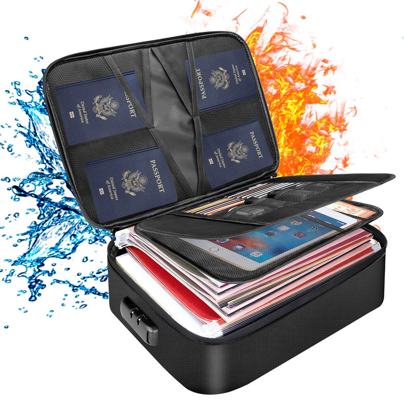 DocSafe Document Bag with Lock,Fireproof 3-Layer File Storage Case with Water-Resistant Zipper,Document Safe Portable Travel Home Organizer Bag