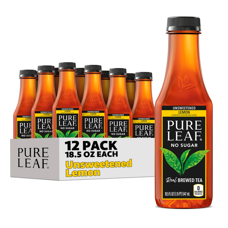 Pure Leaf Iced Tea, Unsweetened Lemon, Real Brewed Tea, Zero Sugar & Zero Calories, 18.5 Fl Oz Bottles (Pack of 12) Unsweet Lemon