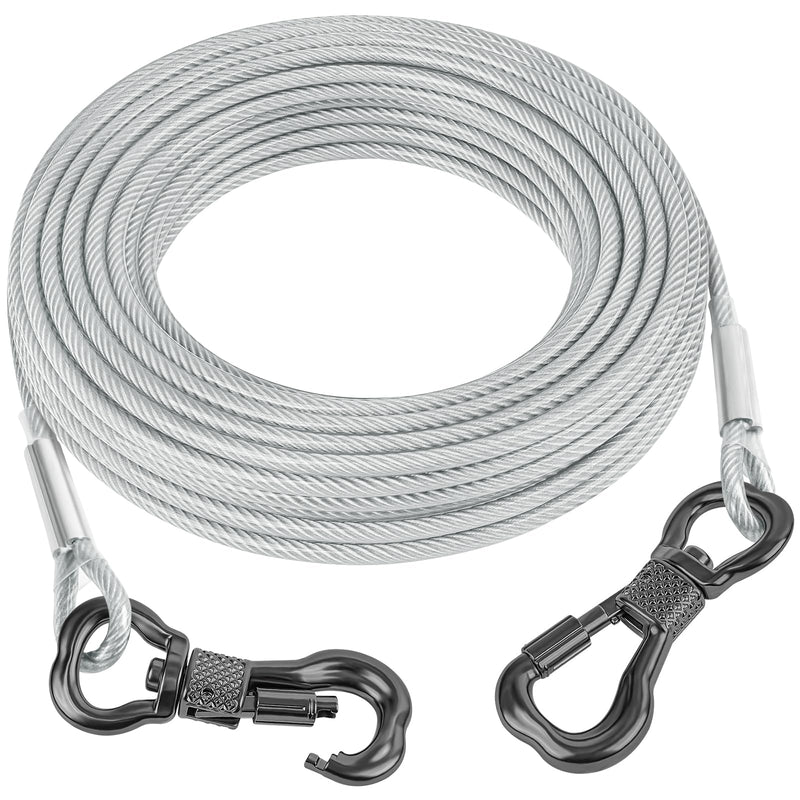 Tresbro 15FT Reflective Tie Out Cable for Dogs Up to 250 Pounds, Steel Wire Lead Leash Cable with Stainless Dual Fix Buckle, Lightweight and