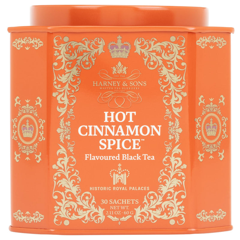 Harney & Sons Hot Cinnamon Spice Tea Tin - Black Tea with Orange & Sweet Clove - 2.67 Ounces, 30 Sachets