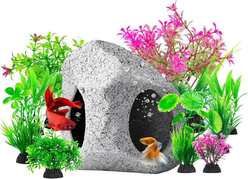 CousDUoBe 10Pcs Aquarium Hideaway Rock Cave Fish Tank Decorations quarium,Betta Toys Hideout Stones House,Safe and Non-Toxic Ceramic Fish Tank