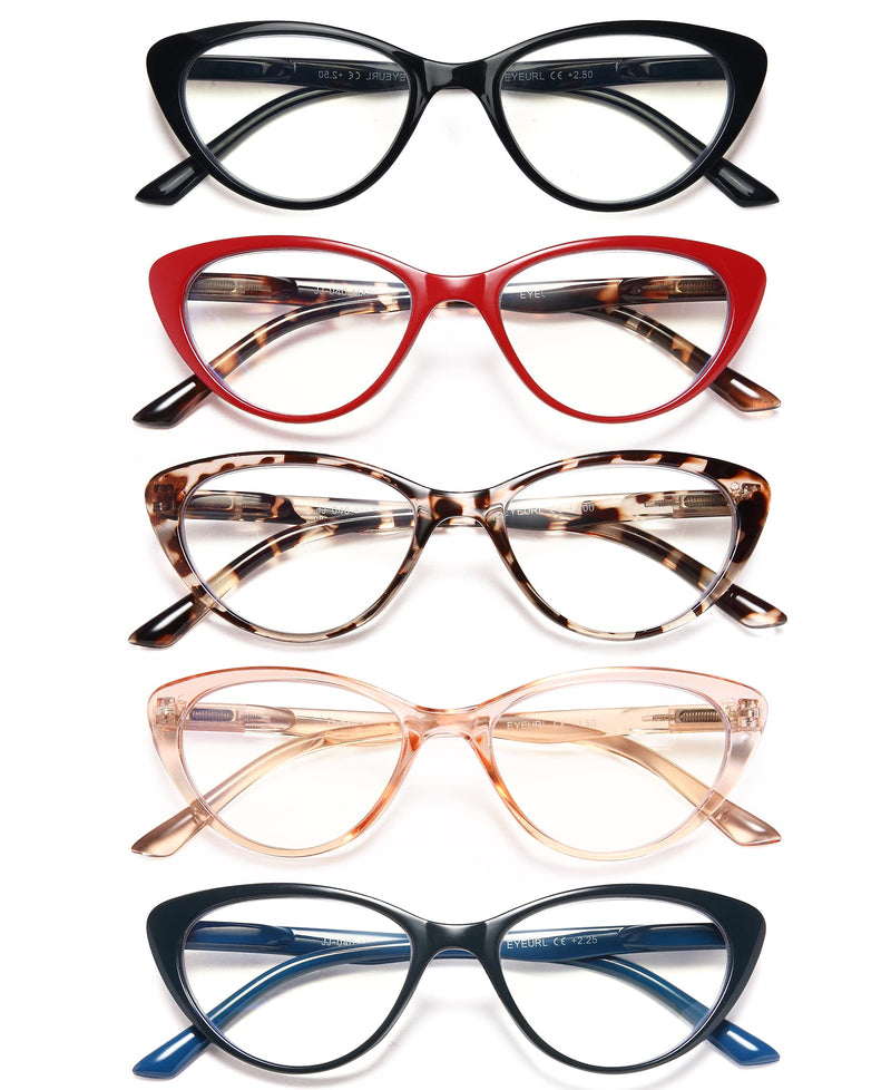 EYEURL 5-Pack Cat Eye Reading Glasses for Women- Men Blue Light Blocking Glasses Stylish Computer Readers for Women Anti Eyestrain & Glare with