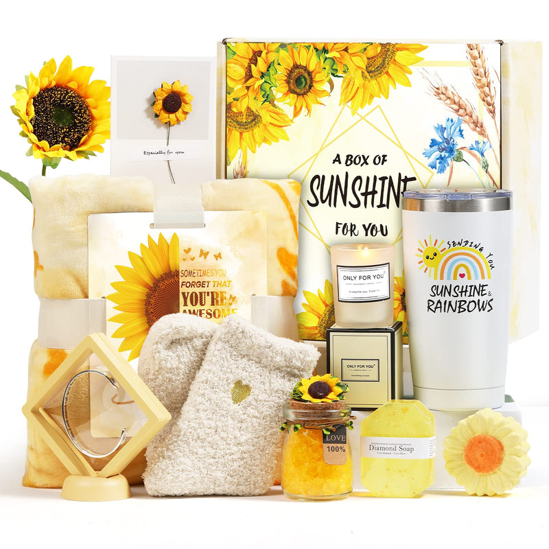 Sending Sunshine Gifts for Women, Sending Sunflower Gift for Mom, 10 Pcs Spa Gifts for Women, Birthday Gift Sets, Unique Holiday Gift Basket for