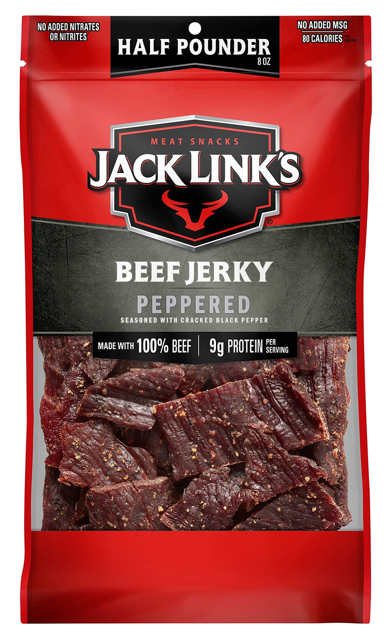 Jack Link'S Beef Jerky, Peppered, Half Pounder Large Jerky Bag - Flavorful Meat Snack, Ready to Eat Protein Snacks with 9G of Protein per Serving,