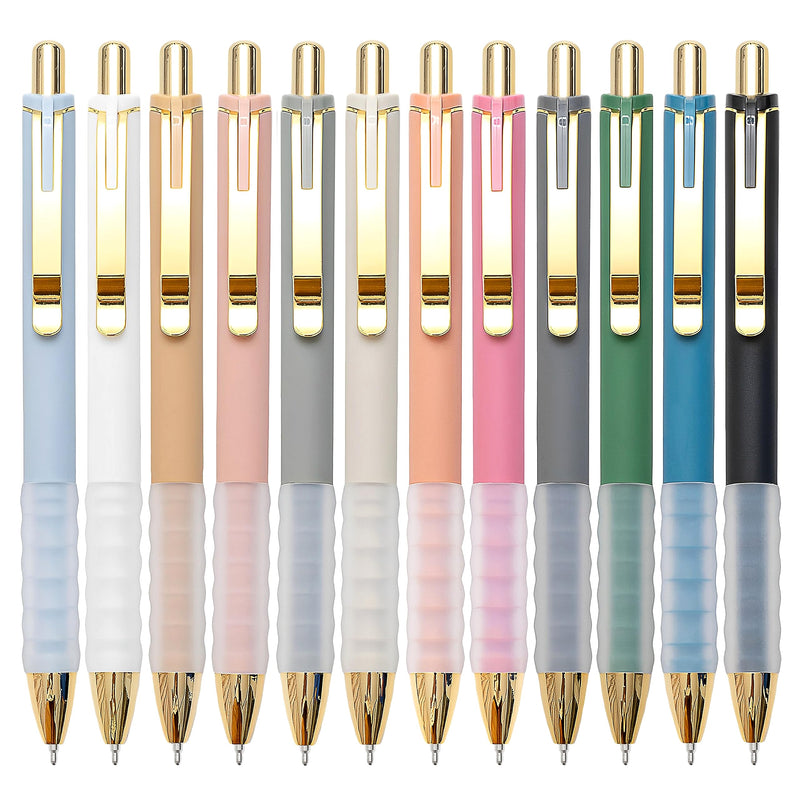 Linbsunne Ballpoint Pens Black Medium Point 1Mm Pen with Super Soft Grip Ball Point Pen for Men Women Retractable Pens (Gold-12 Pcs)