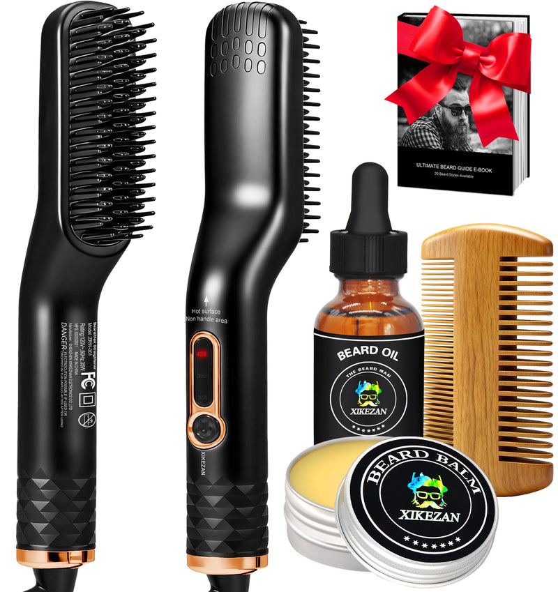 Beard Straightener for Men w/Beard Oil, Balm, Comb & E-Book for All Beard Type,w/Dual Voltage Travel-Friendly,Auto Shut-Off,Anti-Scald Feature