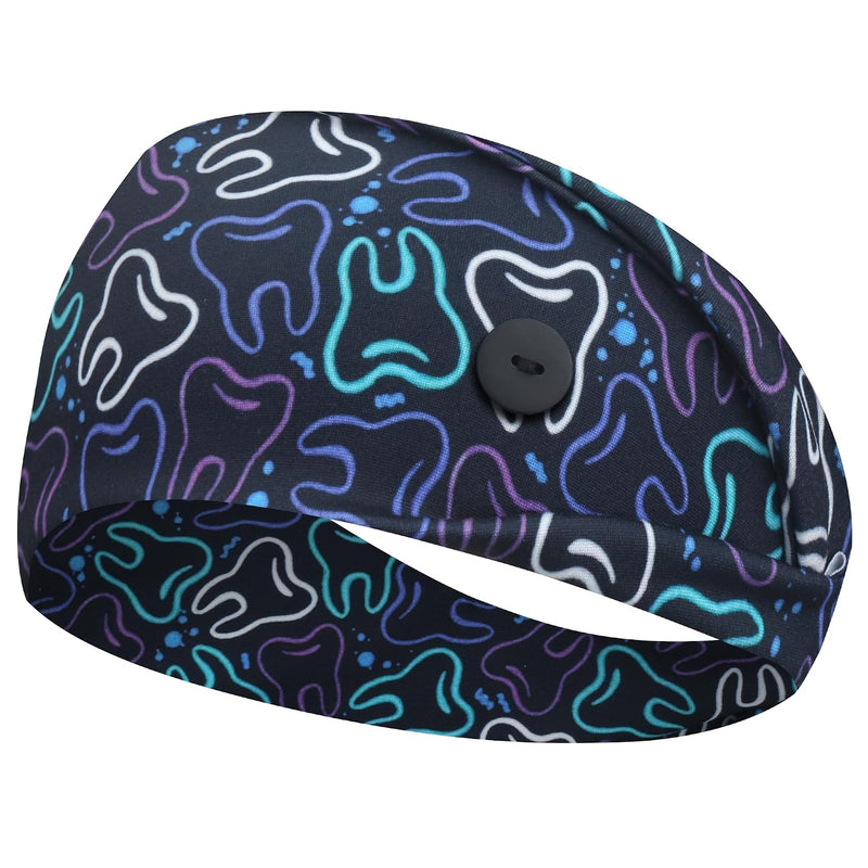 ABAMERICA Headbands with Button for Mask, Wide Nurses Headbands Non Slip Elastic Ear Protection for Women Men Doctors Sweatband Headband A-77