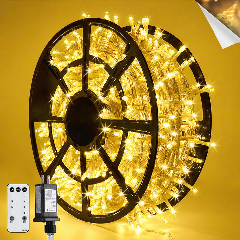 JMEXSUSS 168FT 600 LED String Lights for Outside Clear Wire, Warm White Christmas Lights Outdoor Waterproof, Tree Lights Outdoor Plug in for Patio