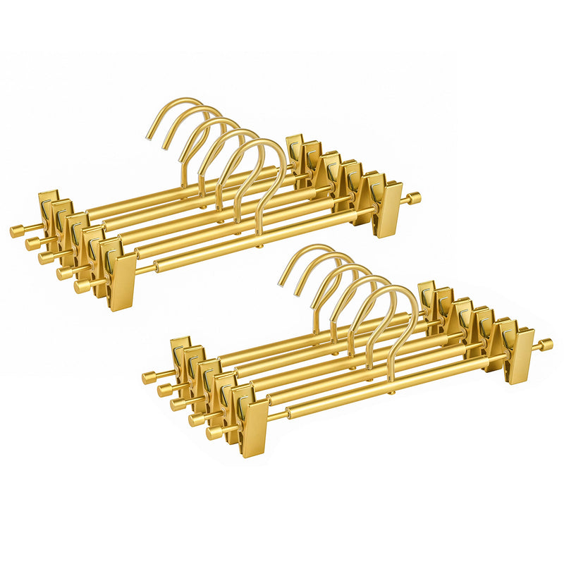 Amber Home 10 Pack Matte Gold Aluminum Pants Hangers, 12.2” Extra Smooth Metal Skirt Hangers with 2 Adjustable Non-Slip Clips, Light & Sturdy