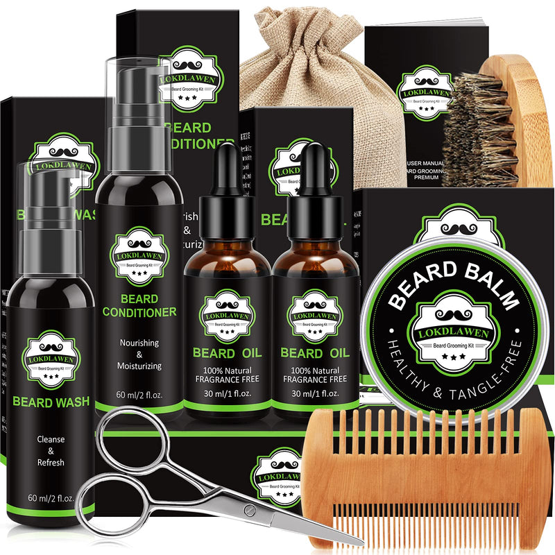 Beard Kit for Men Fathers Day Dad Gifts with Beard Wash, Beard Conditioner, Beard Oil, Beard Balm, Brush, Comb, Scissors, Storage Bag, Gifts for