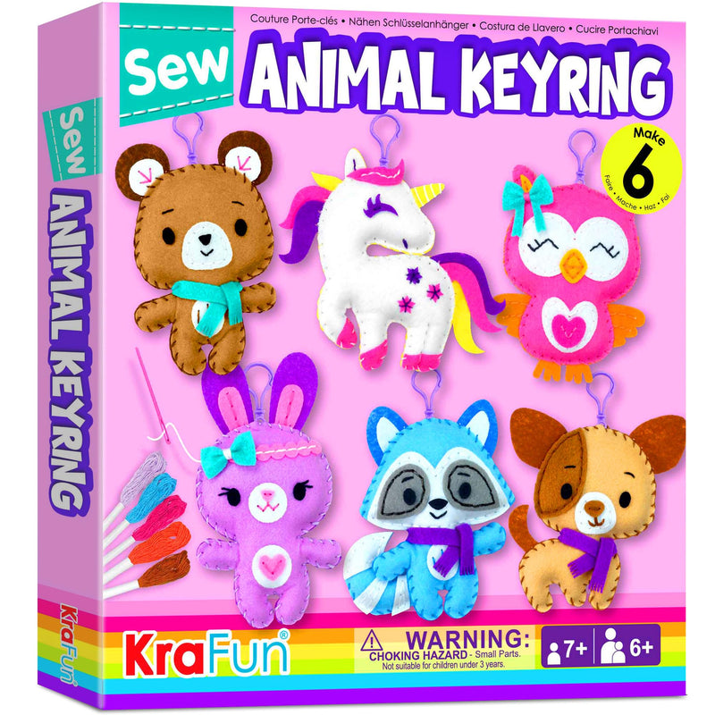 KRAFUN Unicorn Sewing Keyring Kit for Kids Age 7 8 9 10 11 12 Learn Art & Craft, Includes 6 Stuffed Animal Bear, Dog, Rabbit, Raccoon, Owl Dolls,