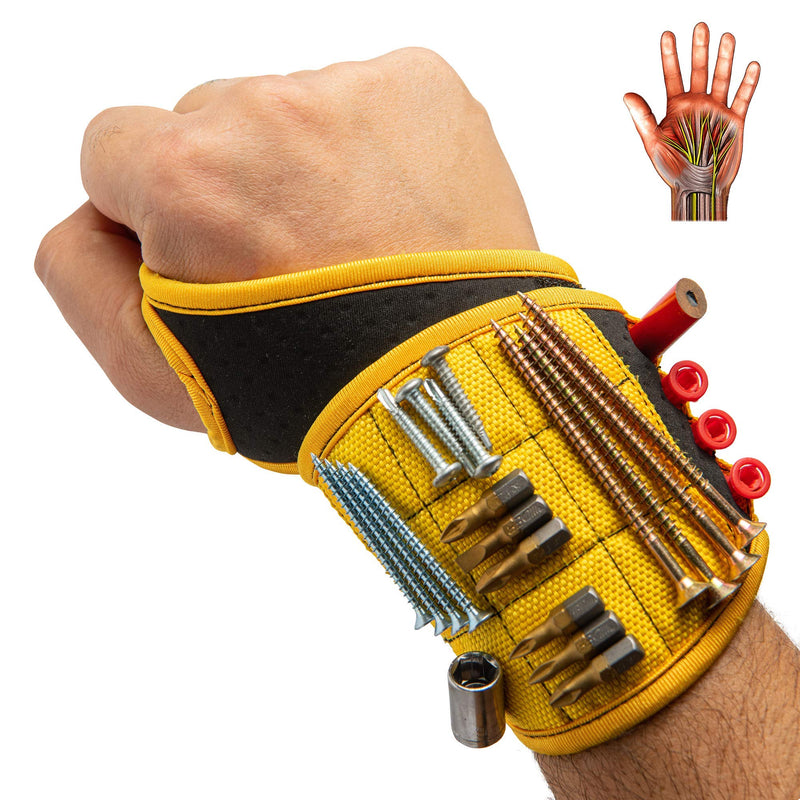 BINYATOOLS Magnetic Wristband for Tools Gift for Him Magnet Screw Holder Wrist Support Keeps Screws Nails, Drill Bits Handy Unique Tool Gadgets