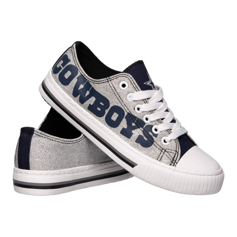 FOCO Womens NFL Team Logo Ladies Fashion Glitter Low Top Canvas Sneakers Shoes Dallas Cowboys 7 Glitter