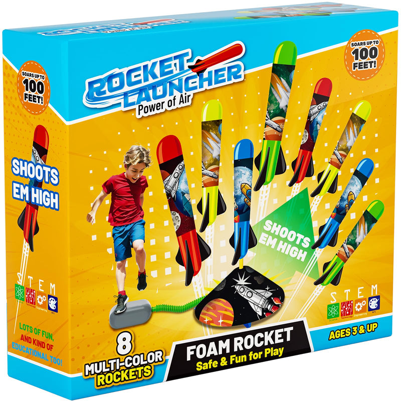 Toy Rocket Launcher for Kids - Outdoor Toys for Kids Ages 4-8, 8 Rockets 8P