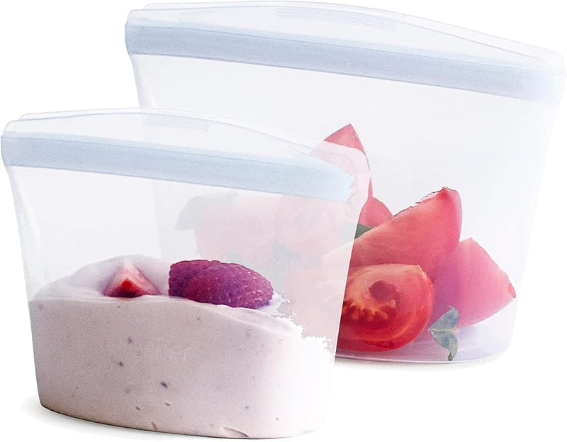 Stasher Premium Silicone Reusable Food Storage Bags, 2-Pack, Clear, Multi-Use Food Storage Bags, Lunch Bag, Travel Containers, BPA Free,