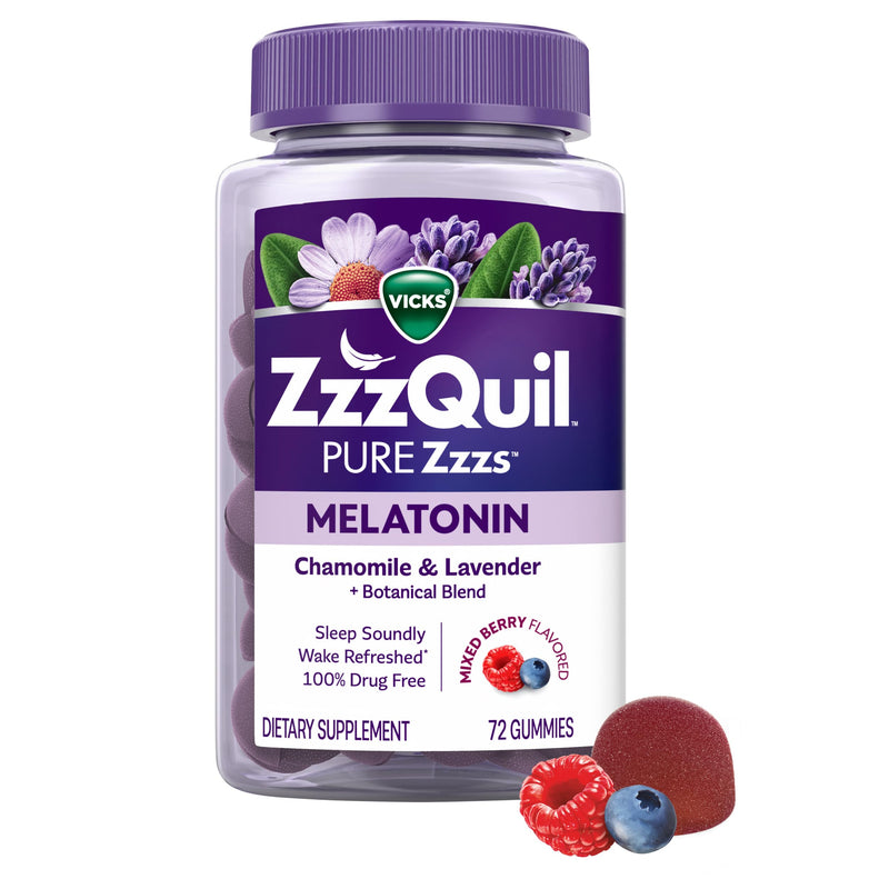 ZzzQuil, Pure Zzzs Melatonin Gummies, Sleep Aid, Melatonin 2mg, with Chamomile and Lavender, Melatonin Sleep Gummies, Sleep Aids for Adults,