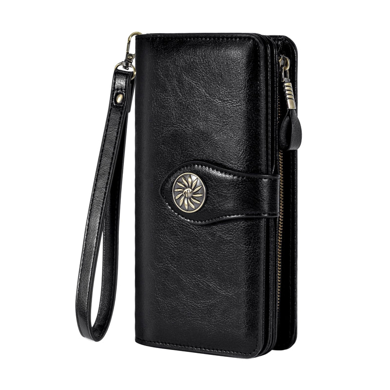 Travelambo Women'S Wallet RFID Blocking Credit Card Holder Large Capacity Wristlet Leather Wallets Purse