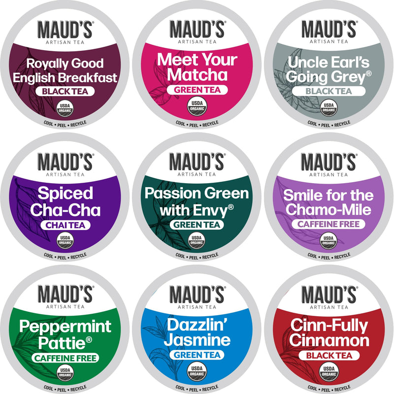 Maud'S 9 Blend Organic Tea Pods Variety Pack, 48 Ct, 9 Assorted Flavors, Recyclable Single Serve Pods âÂÂ100% Gourmet Blended Tea Leaves,