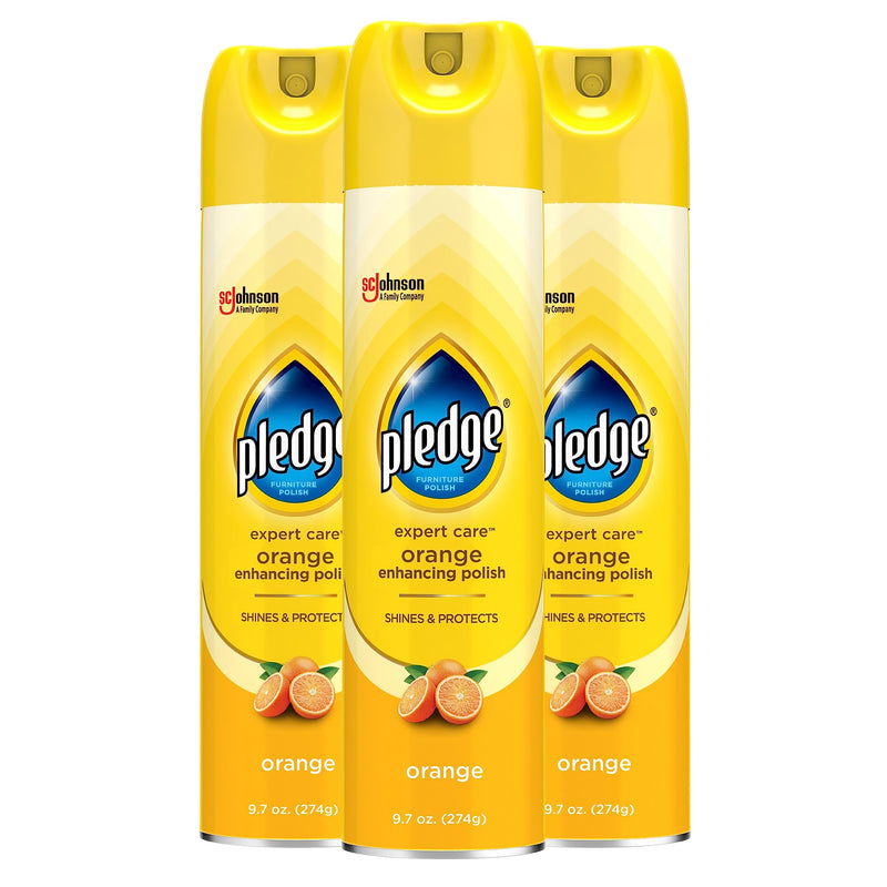 Pledge Enhancing Polish, Wood & Furniture Spray, Orange Scent, 9.7oz (Pack of 3) 9.7 Ounce (Pack of 3)