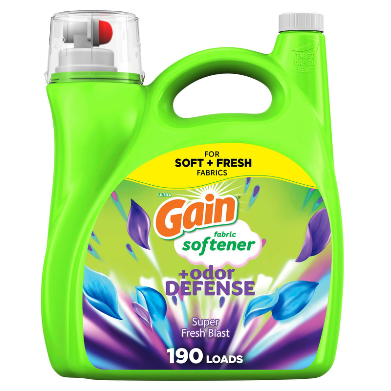 Gain + Odor Defense Liquid Fabric Softener, Super Fresh Blast Scent, 140 Oz 190 Loads, HE Compatible