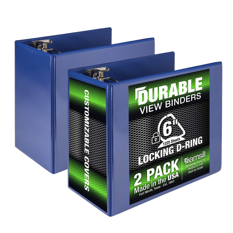 Samsill Durable 6 inch 3 Ring Binder, Locking D Ring 100% Recycled Chipboard, Blue, 2 Pack 2 Pack 6 Inch Blue