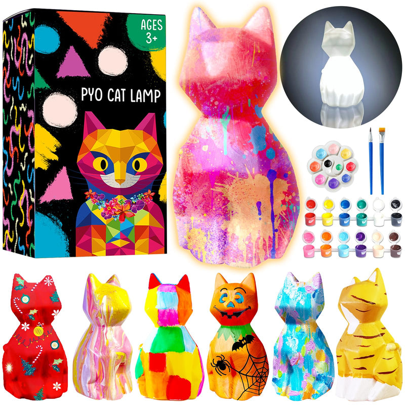 Goodyking Paint Your Own Cat Lamp Kit, DIY Cat Crafts Night Light, Painting Kit Arts & Crafts for Kids Ages 8-12, Art Supplies Birthday Easter