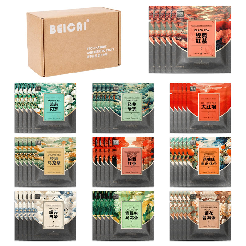 BEI CAI Tea Bags Sampler Assortment Box (50 Count) 10 Different Flavors,Perfect Variety Individually Wrapped Tea Bag,Perfect for Hotels, Offices,