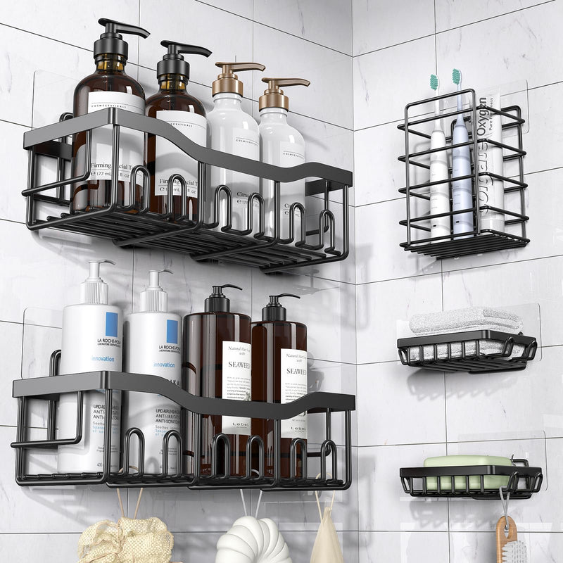 EUDELE Adhesive Shower Caddy, 5 Pack Rustproof Stainless Steel Bath Organizers With Large Capacity, No Drilling Shelves for Bathroom Storage &
