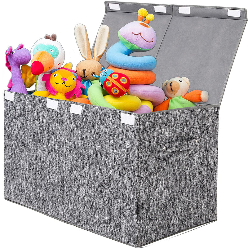 popoly Large Toy Box Storage with Lid, Collapsible Sturdy Toy Chest Storage Bin Box with Rivets Handles for Kids, Boys, Girls, Nursery, Playroom,