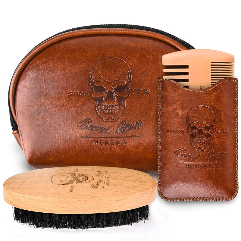 Beard Brush and Comb set for Men | Travel Bag Kit, Includes 1 Wooden Beard Comb & 1 Soft Beard Brush beard comb and brush