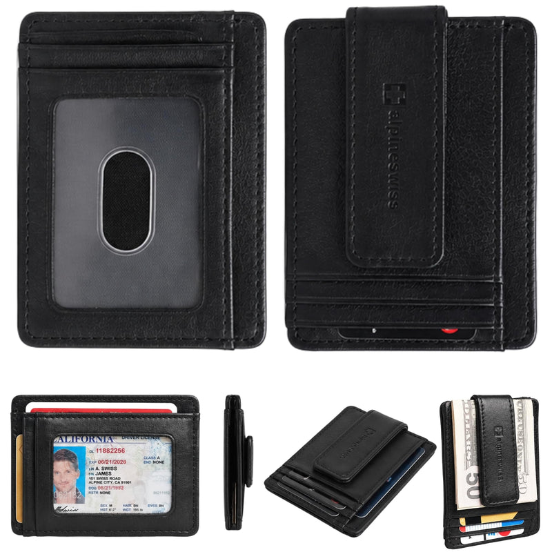 alpine swiss Harper Mens RFID Slim Money Clip Front Pocket Wallet Minimalist Leather ID Card Holder One Size Black