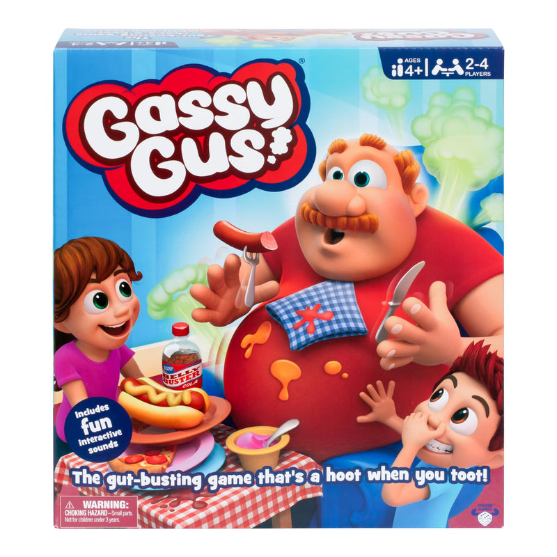 Gassy Gus, Interactive Gut-Busting Game, Feed Gus Foods, Watch Out for Big Blast! Hilarious Sounds, 2-4 Players Ages 4+, with Inflatable Belly, 54