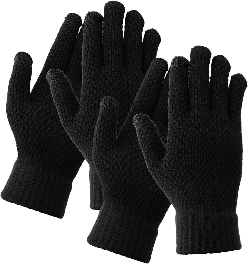 Bad Piggies Winter Gloves for Men, Touch Screen Warm Gloves with Thermal Soft Knit Fleece Lining for Running Driving Hiking Black 2 Pairs