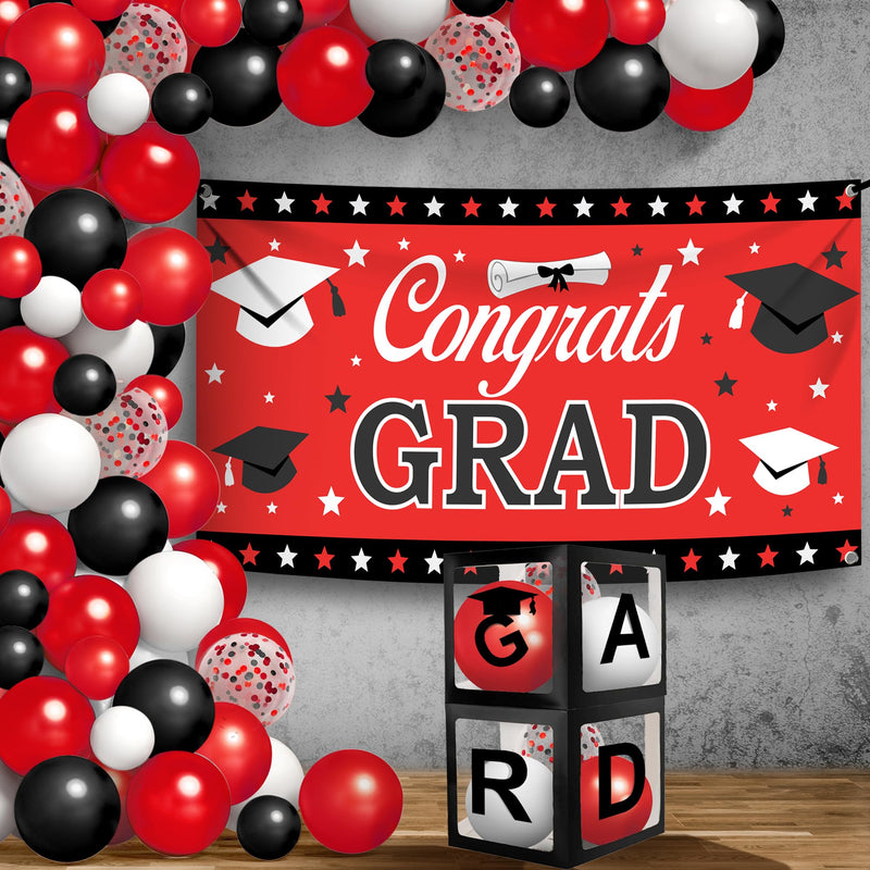 Katchon, Graduation Decorations Class of 2025 Red and Black - Huge, Pack of 76 | Congrats Grad Banner and Graduation Boxes 2025 | Red Balloon Arch