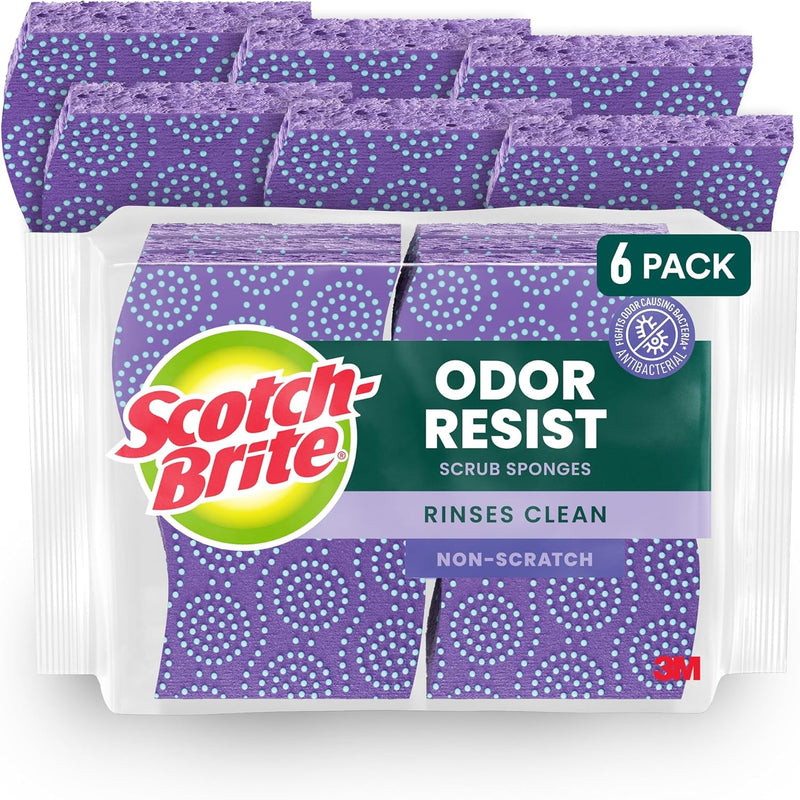 Scotch-Brite Odor Resist Non-Scratch Scrub Sponge, Dishwasher-Safe Kitchen Sponges That Resist Bacterial Odors, Multipurpose Dish Sponge for