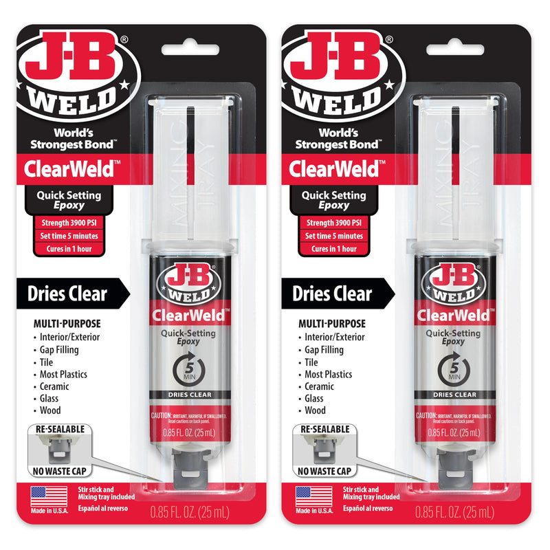 J-B Weld ClearWeld 5 Minute Epoxy, Clear, Syringe, 2 Pack, 50112-2 25ml - 2 Pack