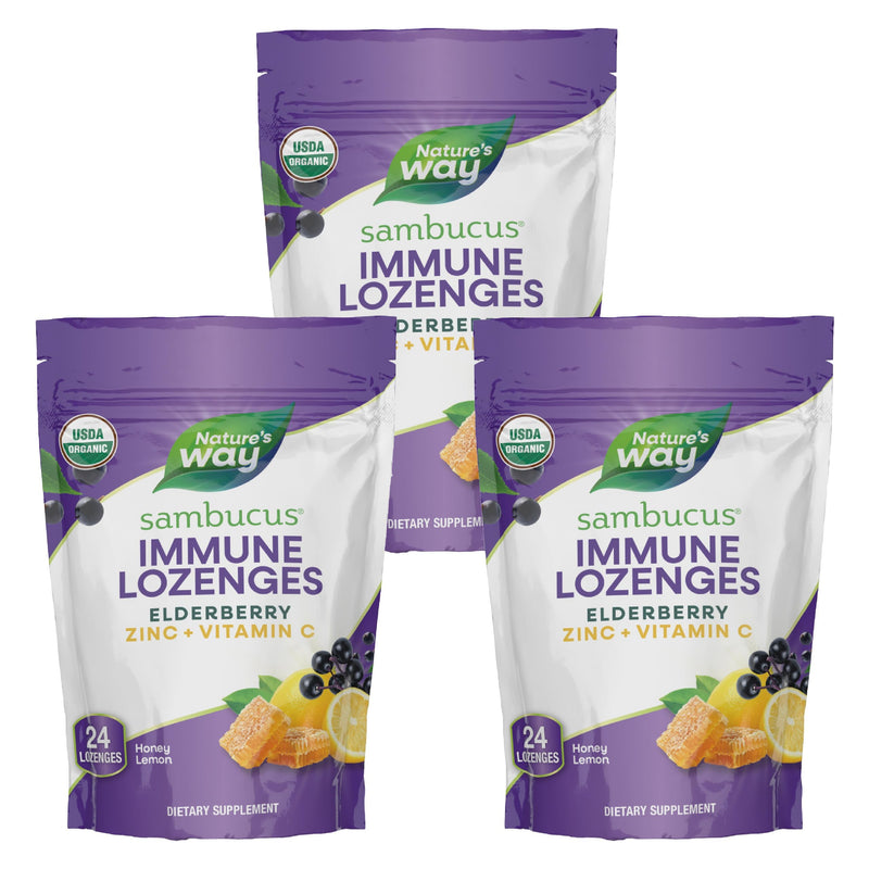 Nature's Way Sambucus Zinc Lozenges With Elderberry and Vitamin C, Honey Lemon Flavor, 24 Lozenges (3 Pack) 24 Count (Pack of 3)