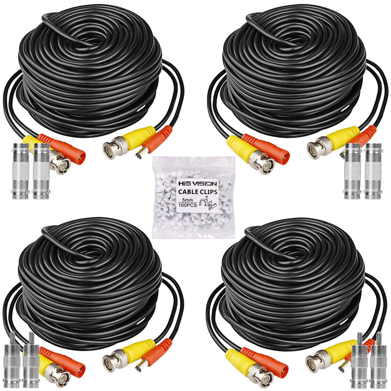 4 Pack 30M/100ft All-in-One BNC Video Power Cables, Extension Surveillance Camera Cables for CCTV Security DVR System Installation, Free 8pcs BNC