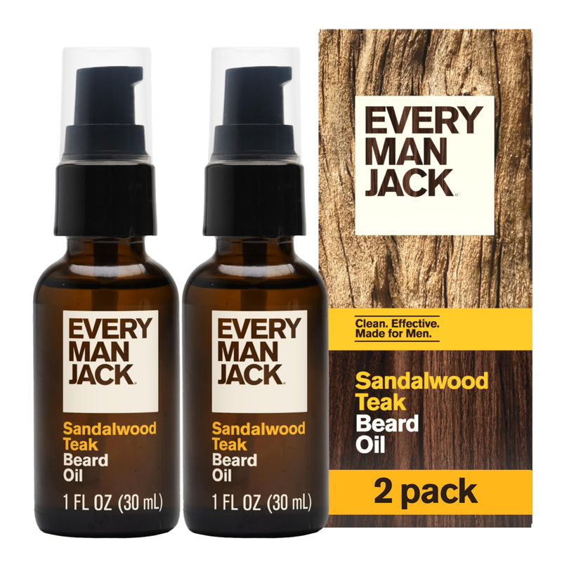 Every Man Jack Hydrating Beard Oil for Men, Sandalwood Teak, 1oz (2pk) | Relieves Itch, Adds Shine, Naturally Moisturizing Shea Butter & Argan