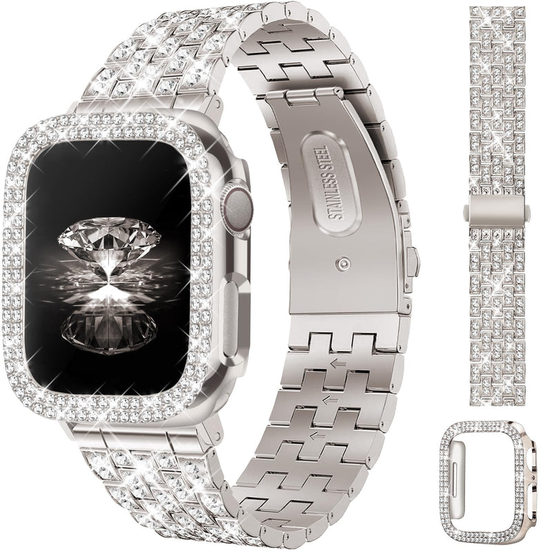 JR.DM Diamond Bands with Bling Case Women Compatible with Apple Watch 40Mm 38Mm 41Mm 44Mm 45Mm 42Mm 46Mm 49Mm Luxury Metal Bracelet Replacement