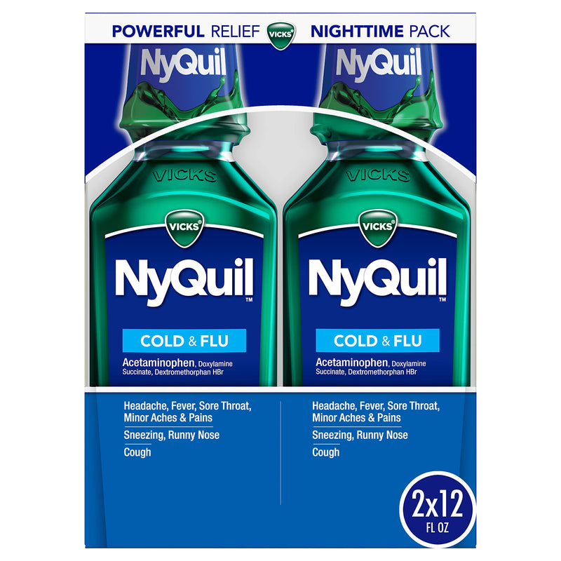 Vick NyQuil Cough Cold and Flu Nighttime Relief, Original Liquid, 2x12 Fl Oz 12 Fl Oz (Pack of 2)