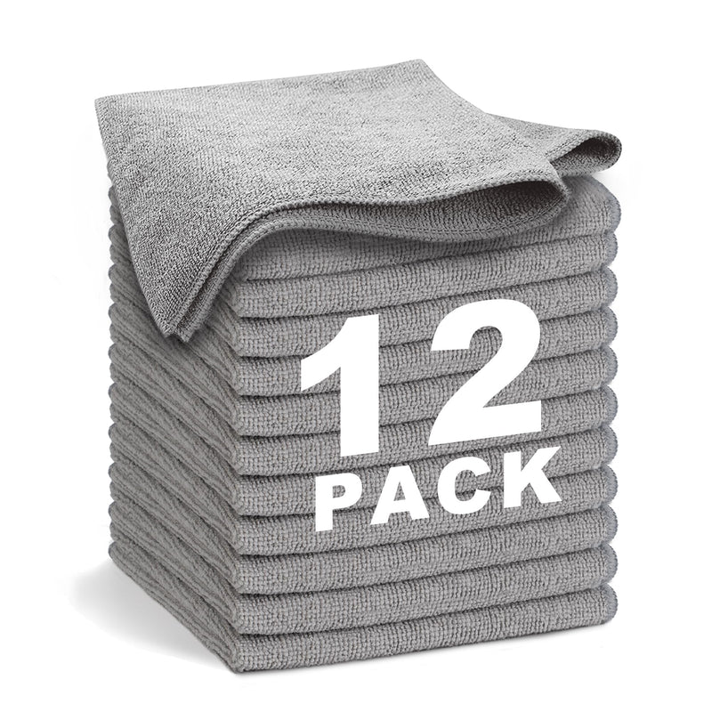Gray Microfiber Cleaning Cloth 13"x13", Ultra Soft Absorbent Microfiber Cleaning Rags for Housekeeping Cleaning Supplies, Lint Free Reusable