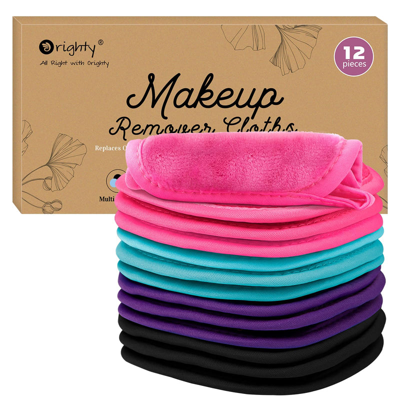 Orighty Makeup Remover Cloths 12 Pack, Makeup Removal Face Cleansing Cloth, Reusable Make up Remover Pads Remove Instantly Dirt with Just Water, 5